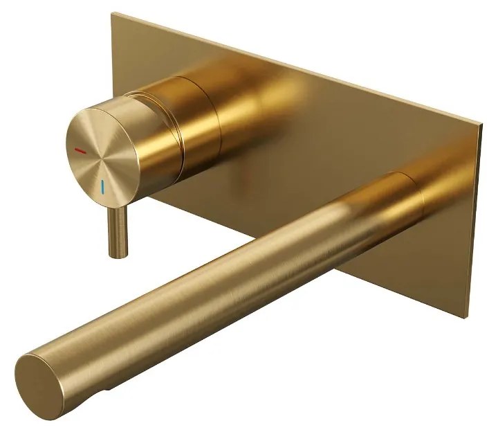Brauer Gold Edition ColdStart wastafelkraan inbouw rechte uitloop met achterplaat model B2 geborsteld messing PVD