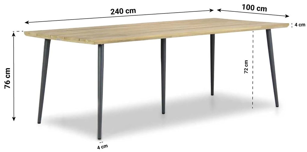 Dining Tuintafel rechthoekig 240 x 100 cm Aluminium/teak Grijs Montana