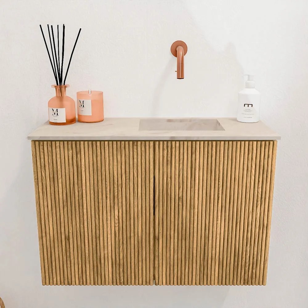 Mondiaz Joya DLux 60cm toiletmeubel oak met wastafel faye rechts zonder kraangat frappe