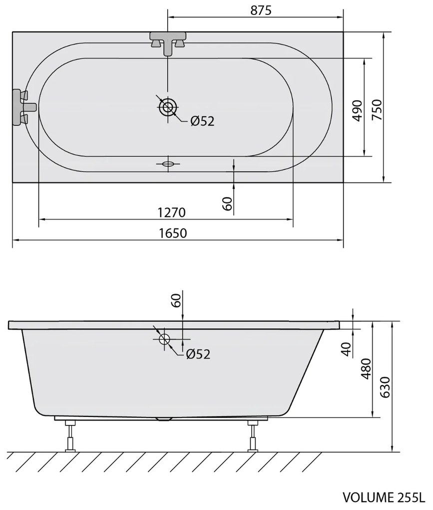 Polysan Astra rechthoekig bad 165x75x48cm wit