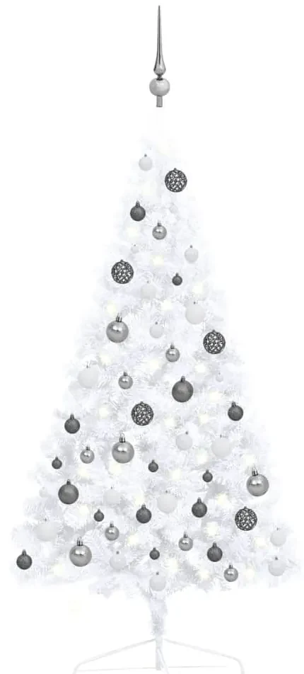 vidaXL Kunstkerstboom met LED's en kerstballen half 120 cm wit