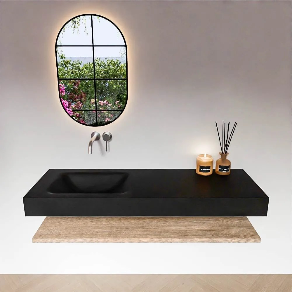 Zaro Alan badmeubel 140cm met planchet washed oak en vrijhangende wastafel cloud links zonder kraangat urban