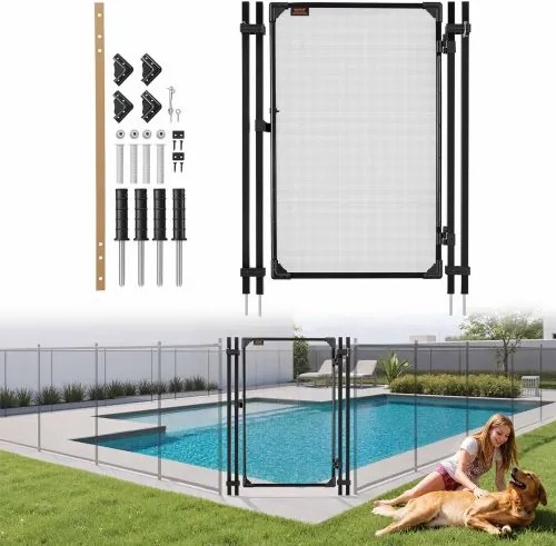 VEVOR Zwembadhekpoort 1,2 x 0,75 m, Deur voor zwembadhek, Kinderveiligheidshek, Veiligheidshekset met metalen bout, 352 g/m² Teslin PVC-doek, Vierkante buis, Afsluitbaar, voor zwembaden, Zwart