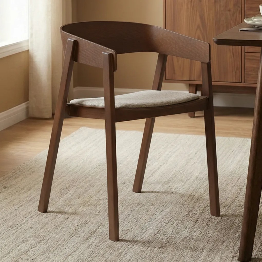 Walnoot Eetkamerstoel Met Beige Stof