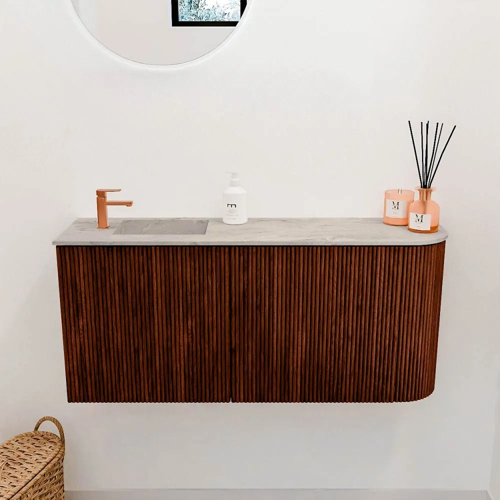 Mondiaz Joya DLux 90cm toiletmeubel ronding rechts ruby met wastafel faye links 1 kraangat glace