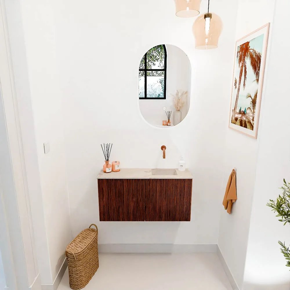 Mondiaz Joya DLux 80cm toiletmeubel ruby met wastafel faye rechts zonder kraangat frappe