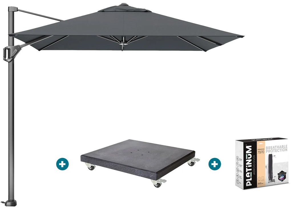 Platinum Voyager zweefparasol T1 2.5x2.5 m. - Antraciet met Modena voet en hoes