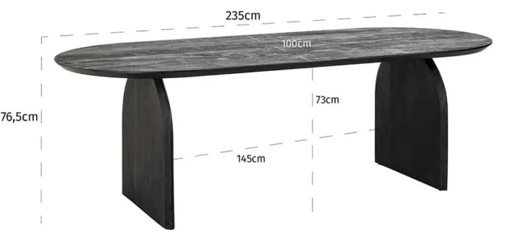 Richmond Interiors Hudson Ovale Eettafel Zwart Hout 235 Cm - 235 X 100cm.