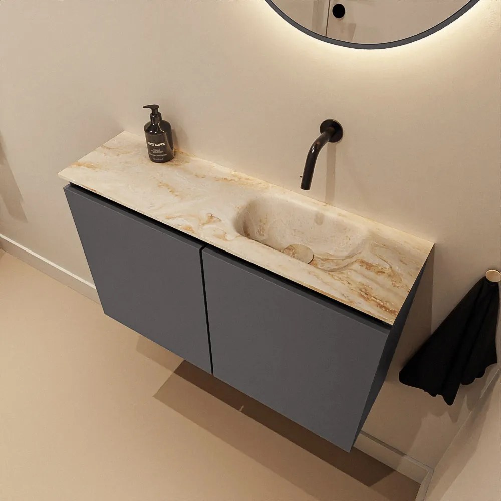 Mondiaz Ture DLux toiletmeubel 80cm dark grey met wastafel frappe rechts zonder kraangat