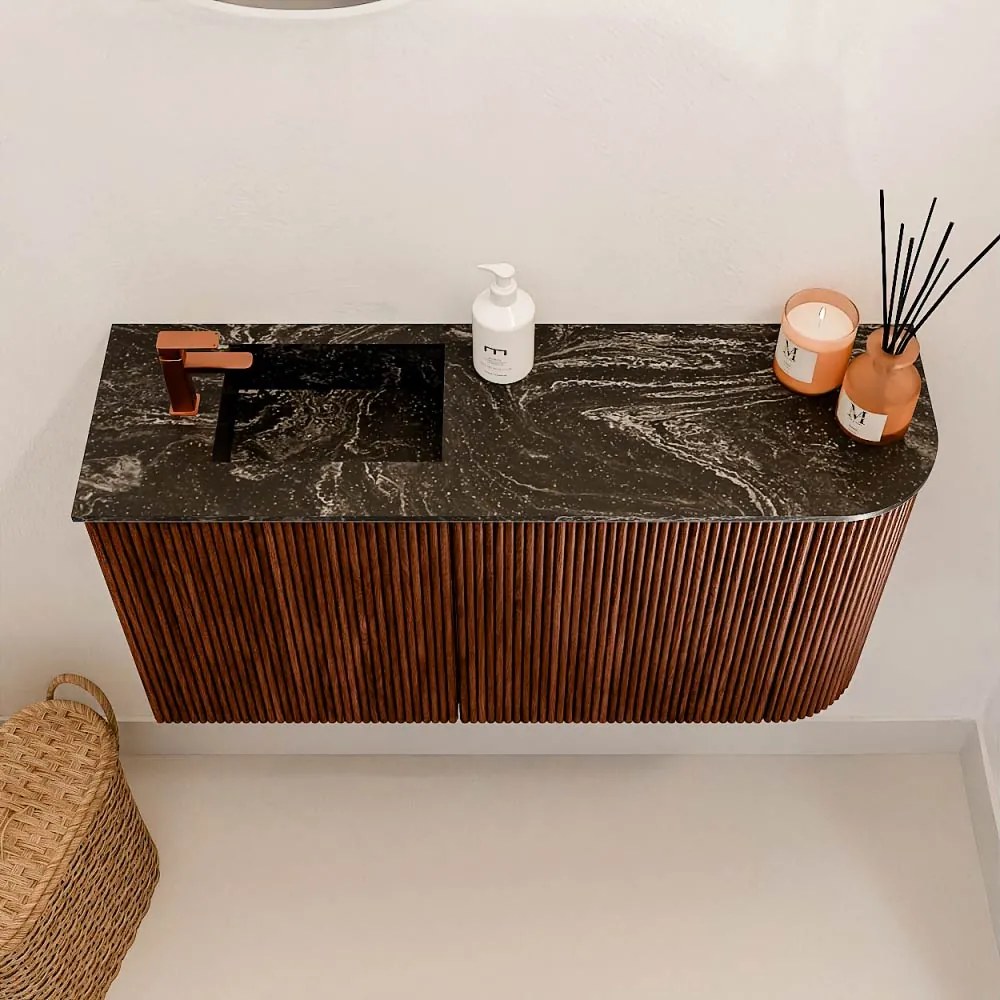Mondiaz Joya DLux 80cm toiletmeubel ronding rechts ruby met wastafel faye links 1 kraangat lava