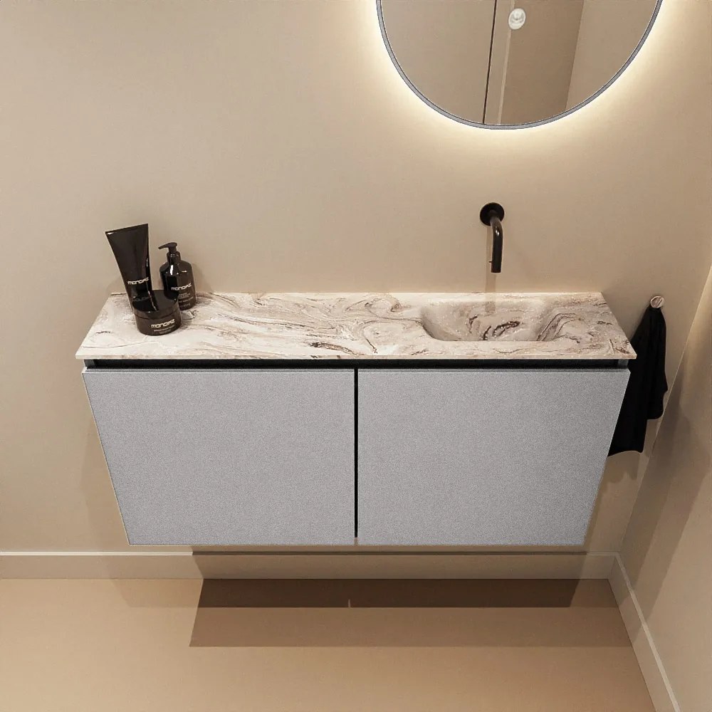 Mondiaz Ture DLux toiletmeubel 100cm plata met wastafel glace rechts zonder kraangat