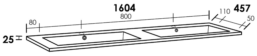 Sanituba Bologna wastafel mineraalmarmer met twee kraangaten 160cm