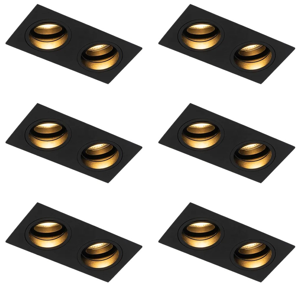 Set van 6 Vierkante inbouwspot zwart verstelbaar 2-lichts - Chuck