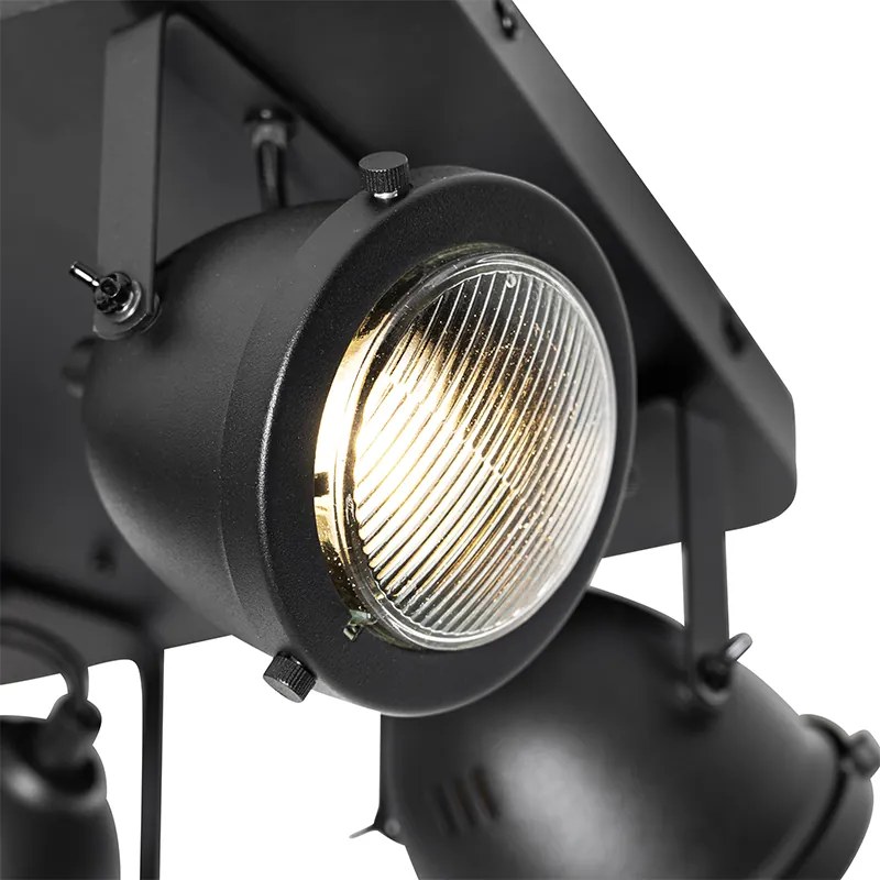 Industriële Spot / Opbouwspot / Plafondspot zwart 4-lichts - Emado Industriele / Industrie / Industrial GU10 vierkant Binnenverlichting Lamp