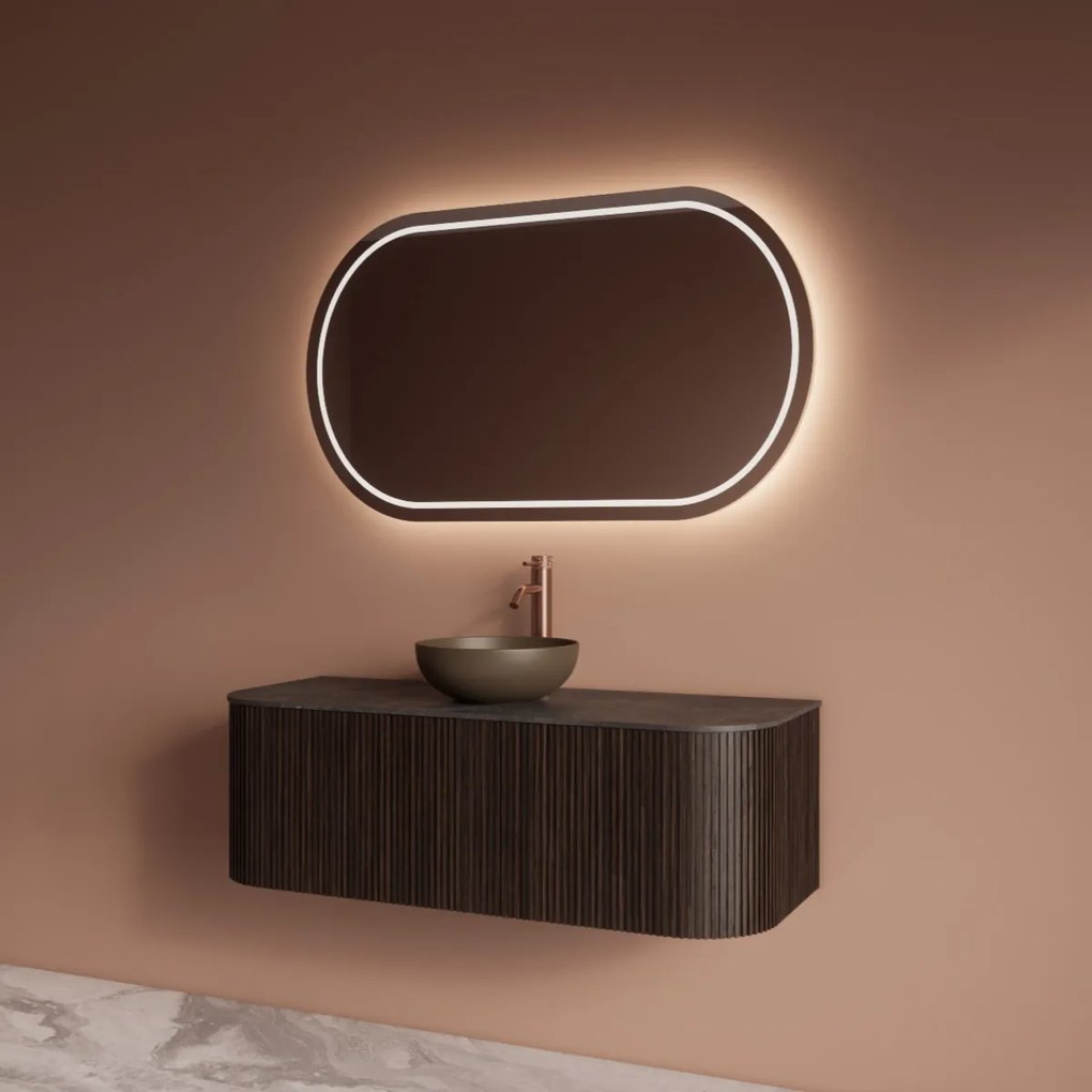 Gliss Design Alluro badmeubel ribbelfront met ronding links/rechts 120cm ebony en zwart leisteen toppaneel