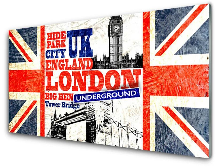 Glas foto London kunst van de vlag 100x50 cm