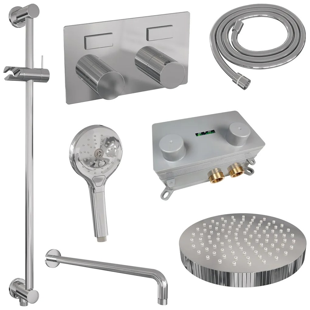 Brauer Stripe inbouw regendouche met 25cm hoofddouche, gebogen muurarm, 3 standen handdouche en glijstang set 35 chroom