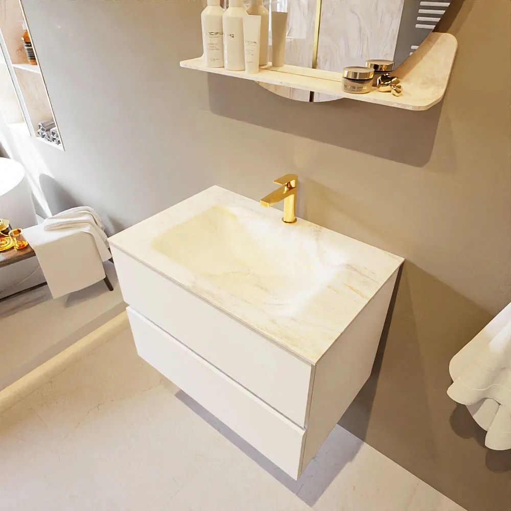 Mondiaz Vica DLux badmeubel 70cm talc 2 lades met wastafel ostra midden 1 kraangat