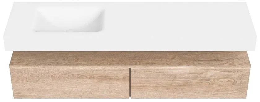 Zaro Alan badmeubel 170cm washed oak 2 lades met vrijhangende wastafel cloud links zonder kraangat talc