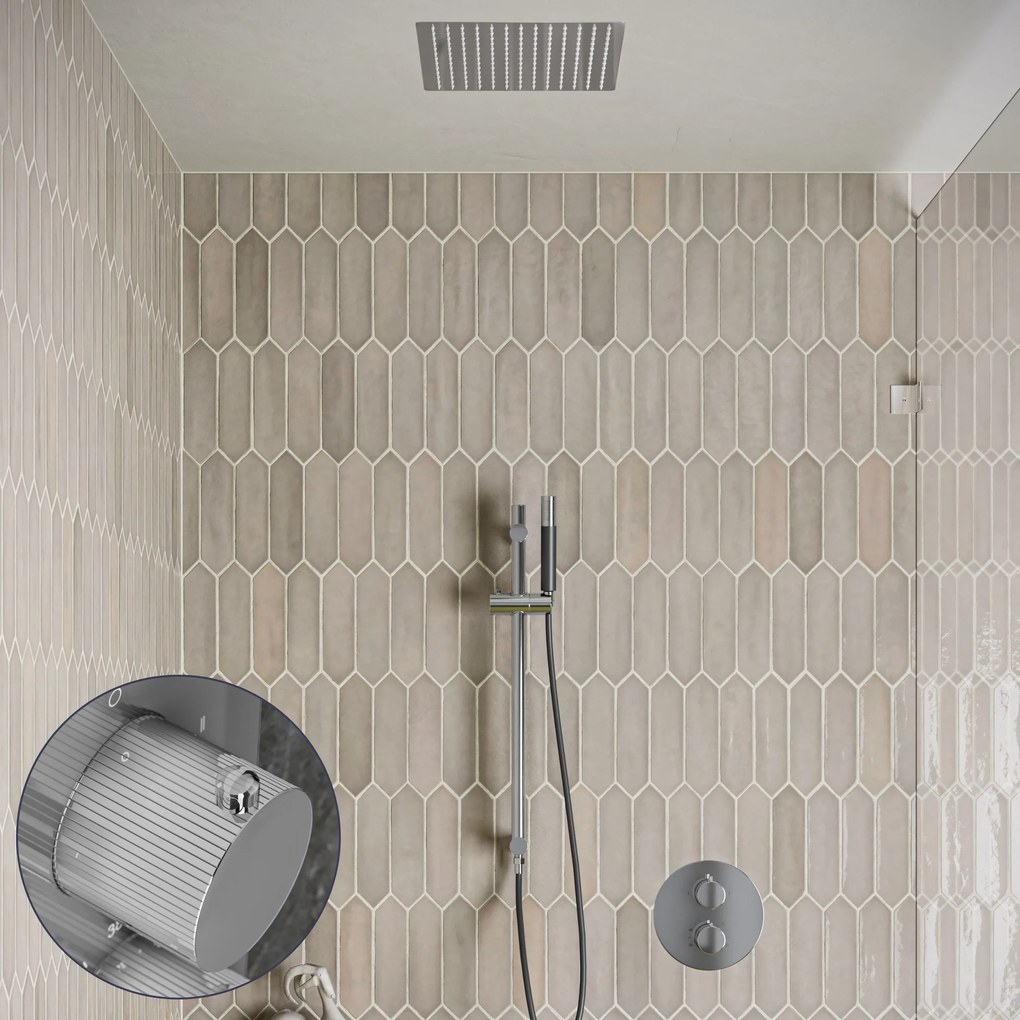 Saniclear Cube Stripes Pro inbouw regendouche rond met inbouw douchekop 30x30cm, glijstang en staafhanddouche chroom