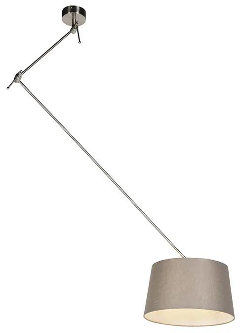 Hanglamp met linnen kap taupe 35 cm - Blitz I staal Landelijk / Rustiek E27 cilinder / rond rond Binnenverlichting Lamp