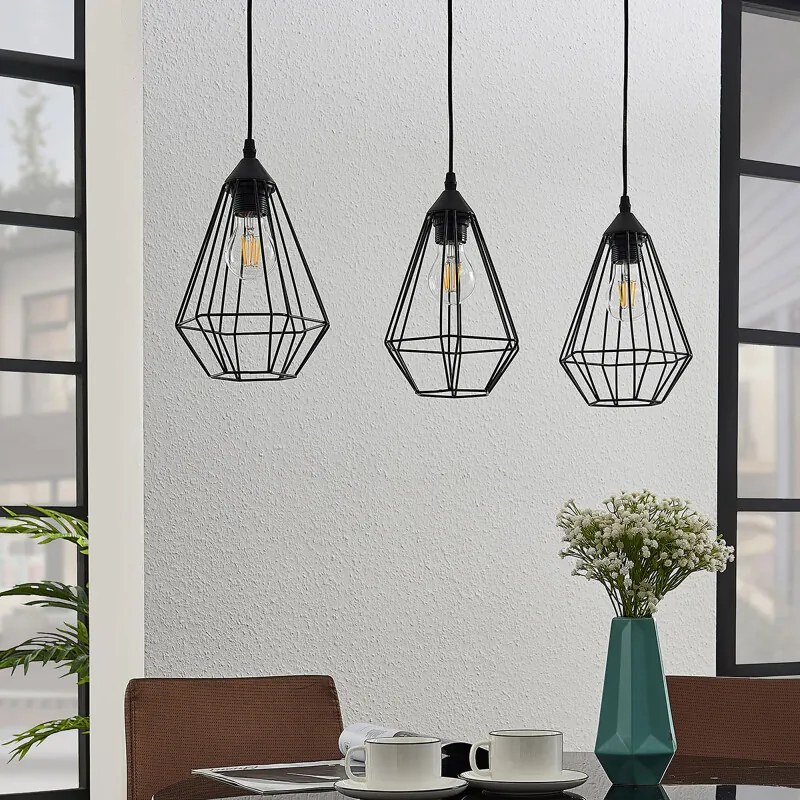 Hanglamp Elda met kooien, langwerpig, zwart - lampen-24