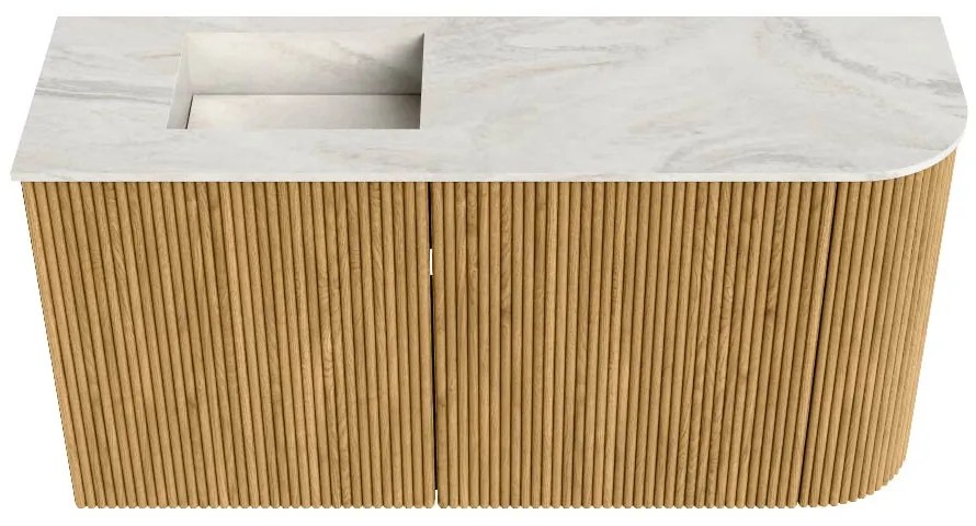 Mondiaz Joya DLux 80cm toiletmeubel ronding rechts oak met wastafel faye links 1 kraangat ostra