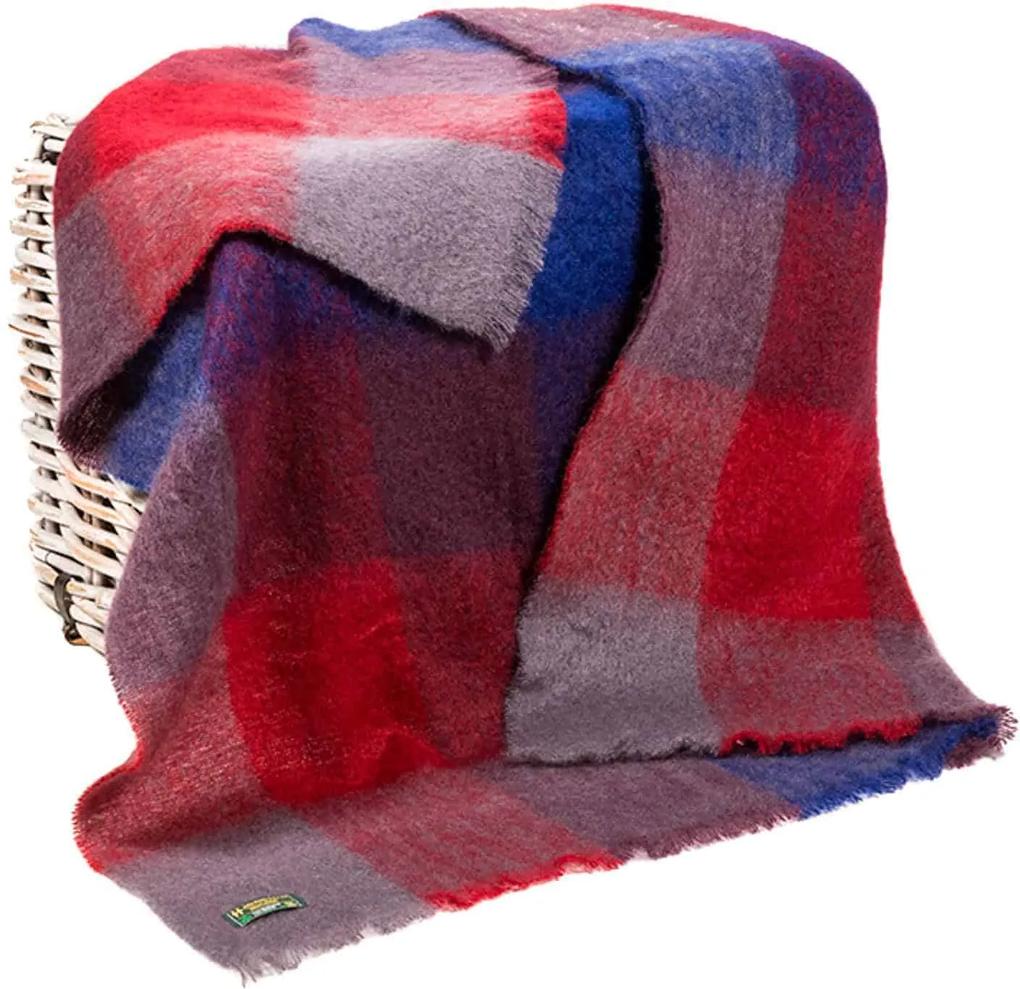 Plaid brushed mohair: rood, blauw