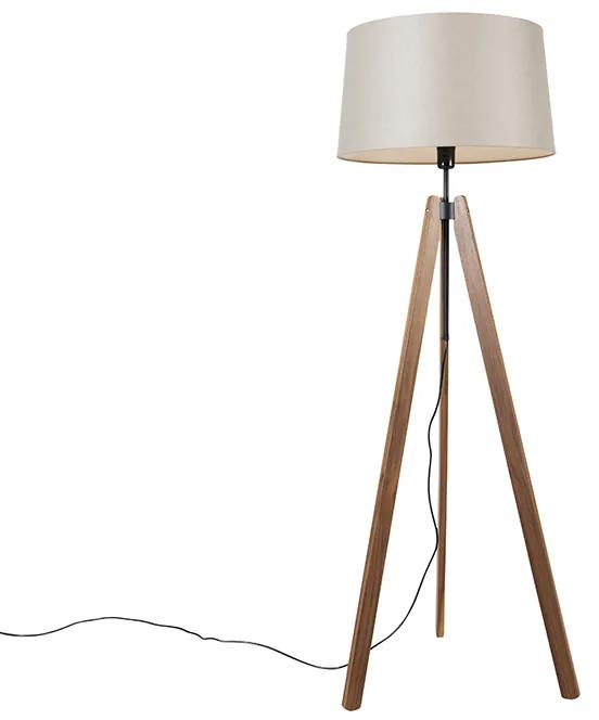 Vloerlamp tripod bruin met linnen kap taupe 45 cm - Telu Landelijk Binnenverlichting Lamp