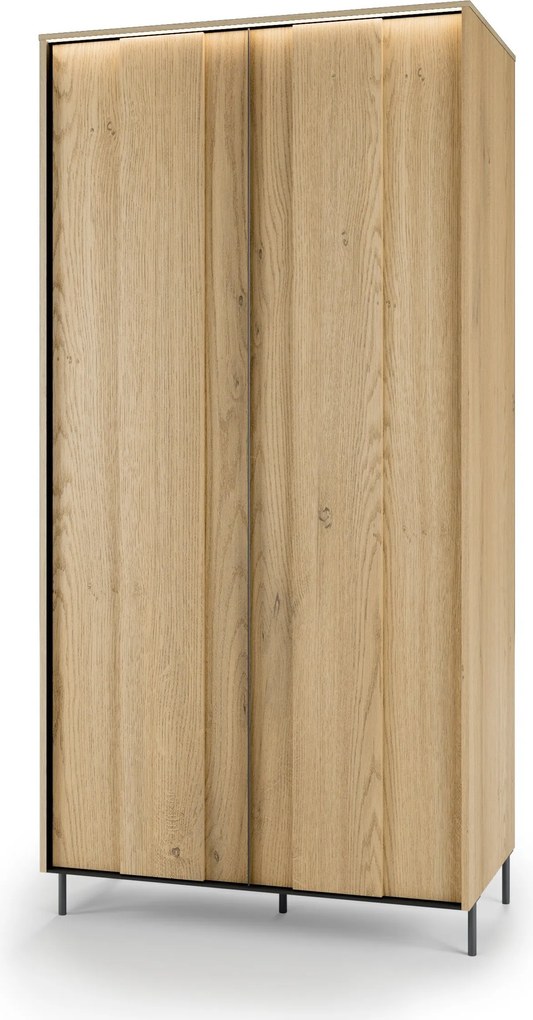 Kledingkast Melveni 100, Zwart, Cremona eiken, 200x99x55cm, 88 kg, Kledingkast deuren: Met scharnieren