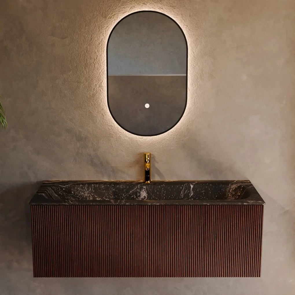 Mondiaz Kurve-dlux 120cm badmeubel ruby met 1 lade en wastafel big large midden 1 kraangat lava