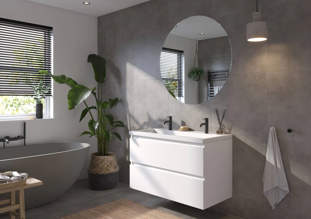 Saqu Gaia badmeubel incl. glans witte wastafel met 2 kraangaten 100x52x64cm glans wit – witte greeplijst