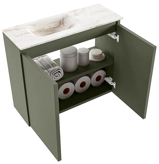 Mondiaz Ture DLux toiletmeubel 60cm army met wastafel frappe links met kraangat