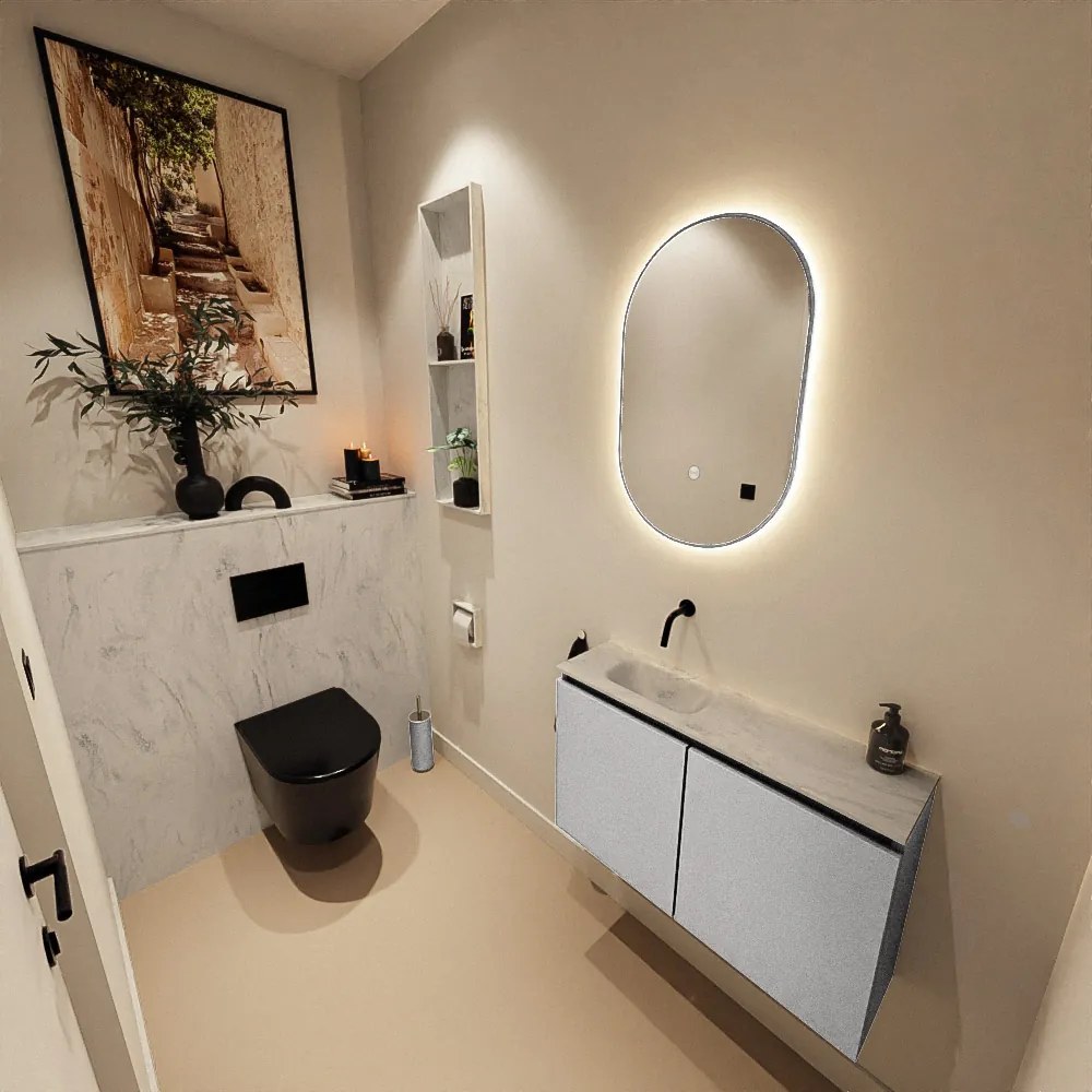 Mondiaz Ture DLux toiletmeubel 80cm plata met wastafel opalo links zonder kraangat