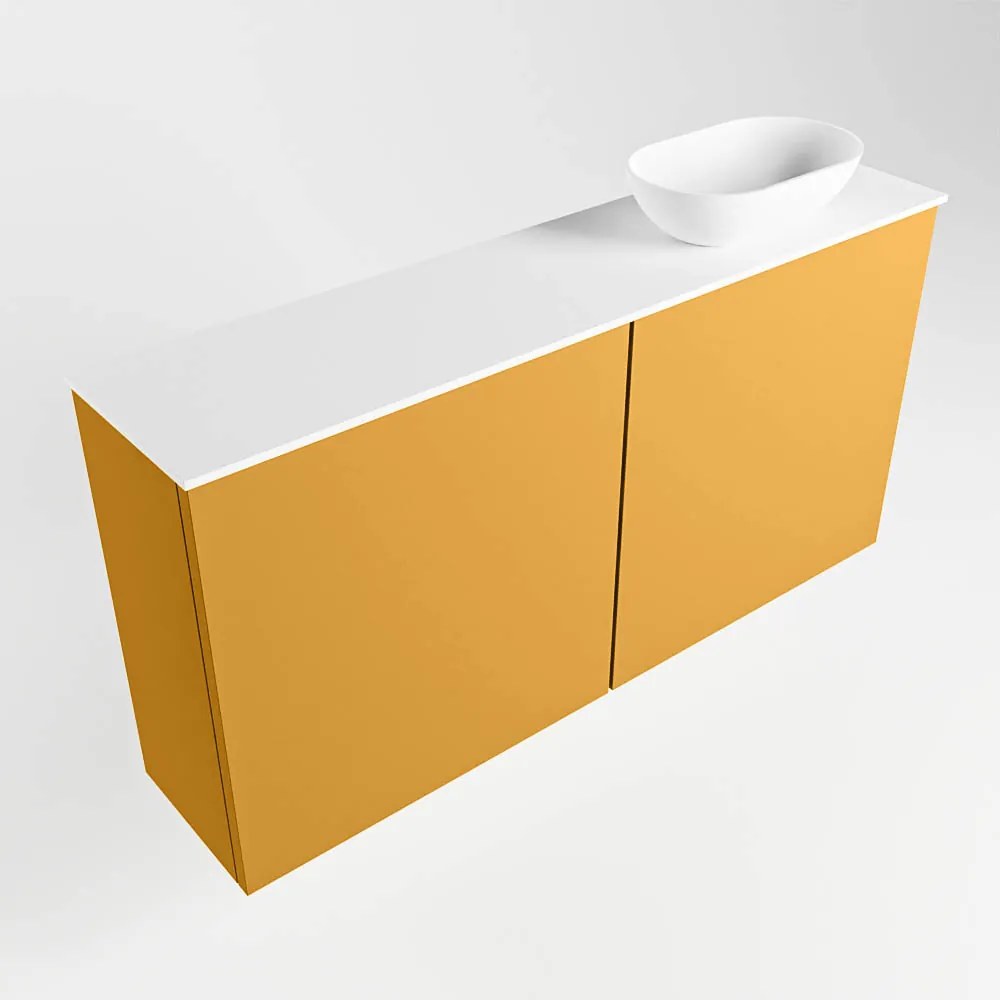 Mondiaz Fowy toiletmeubel 100cm ocher met witte waskom rechts en kraangat