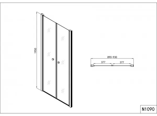 Badstuber Elegance klapdeuren voor douche 90x195cm