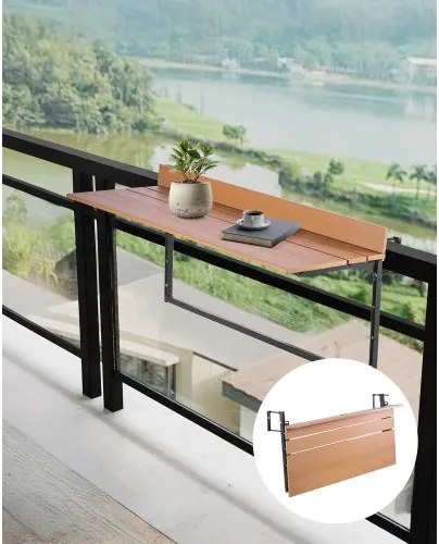 VEVOR Balkonhangtafel, 1000x345mm, Opvouwbare balkonhangtafel, Opvouwbare tafel voor buitenleuningen, 5-voudig verstelbaar, Geschikt voor leuningen van 1 tot 3,7 inch, Serveertafel voor terras en dek