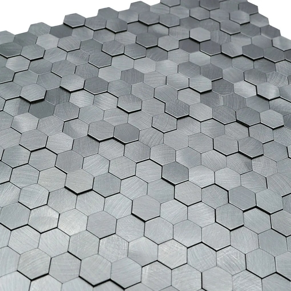 Zelfklevende Mozaïektegels Metaal | Mini Hexagon 3D Grijs | 29,8×30,7 cm | Keuken, Bad & WC