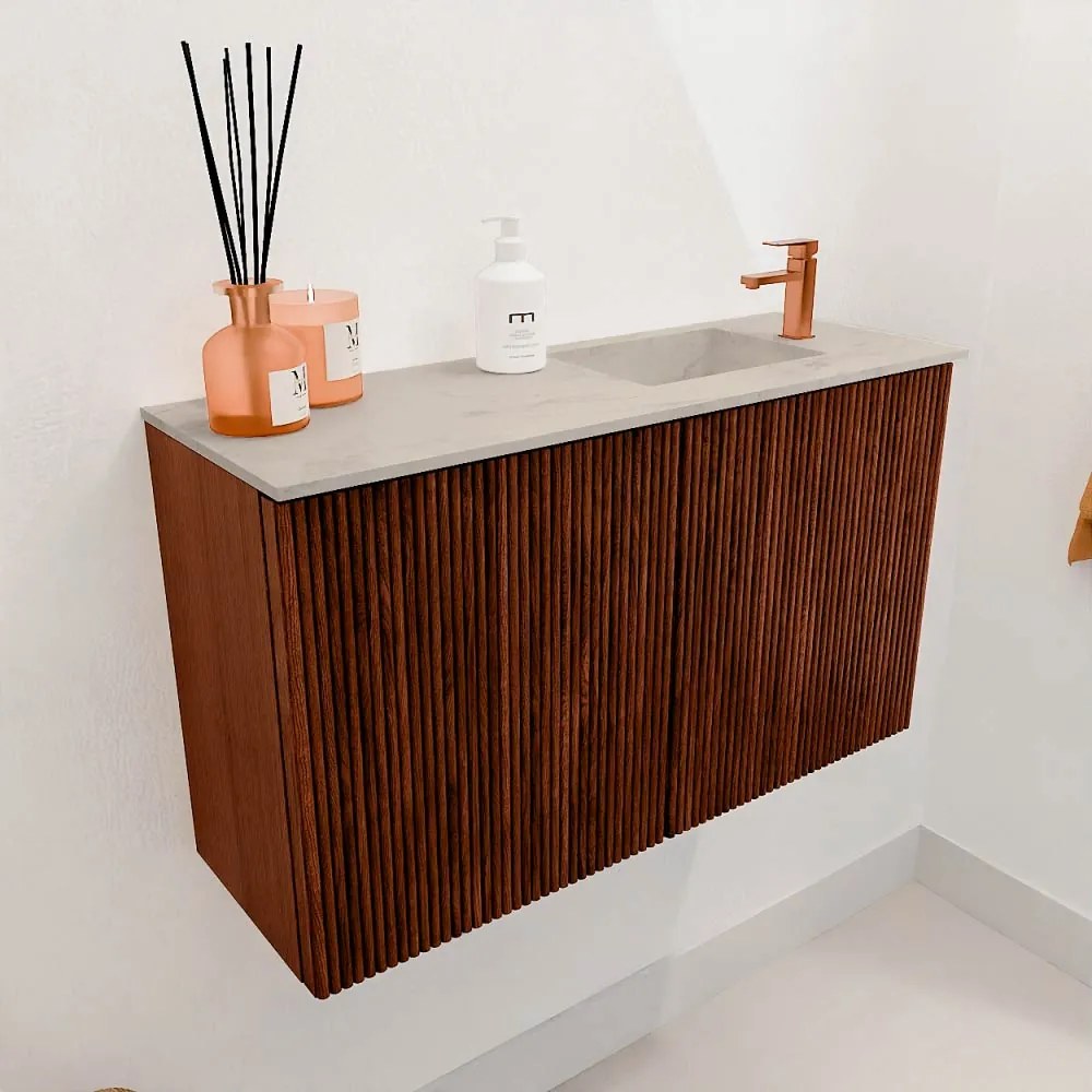 Mondiaz Joya DLux 70cm toiletmeubel ruby met wastafel faye rechts 1 kraangat opalo