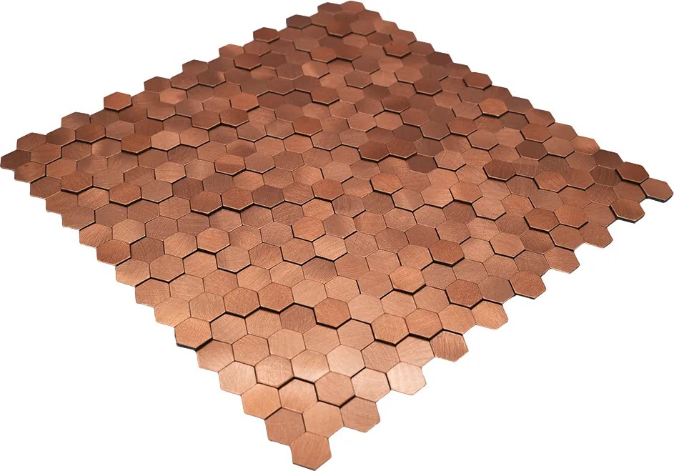Zelfklevende Mozaïektegels Metaal | Mini Hexagon 3D Koper | 29,8×30,7 cm | Keuken, Bad & WC