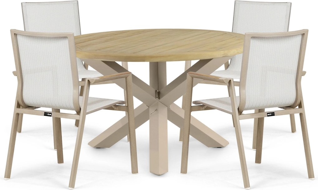 Tuinset Ronde Tuintafel 4 personen 120 cm Aluminium Zand/Beige Lifestyle Garden Furniture Fiora/Rockville