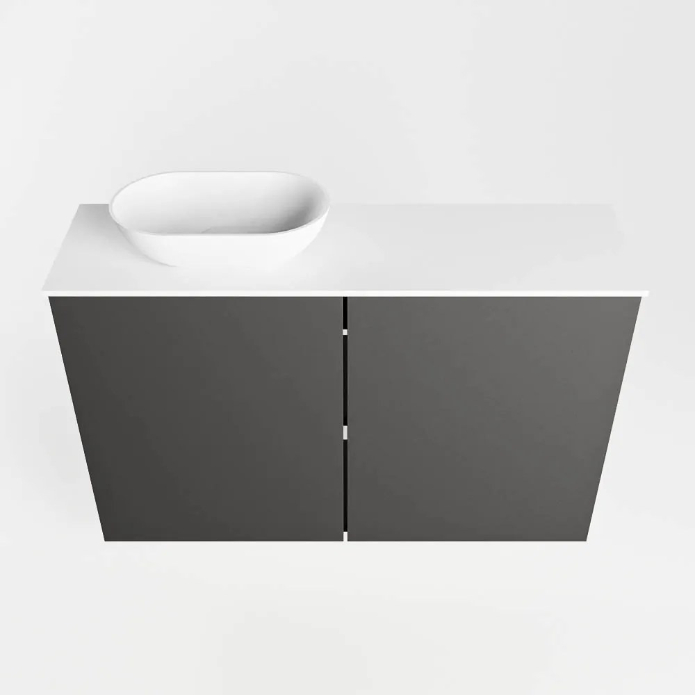 Mondiaz Fowy toiletmeubel 80cm dark grey met witte waskom links en kraangat