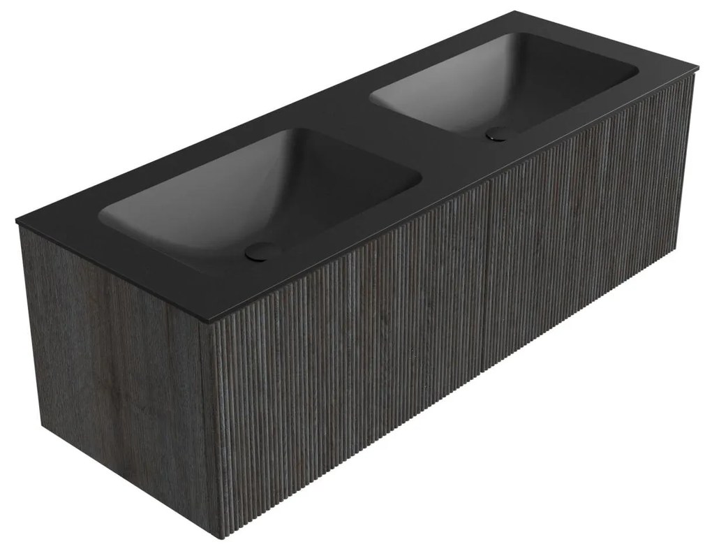 Mondiaz Kurve 130cm badmeubel shadow met 2 lades en wastafel cloud dubbel zonder kraangat urban