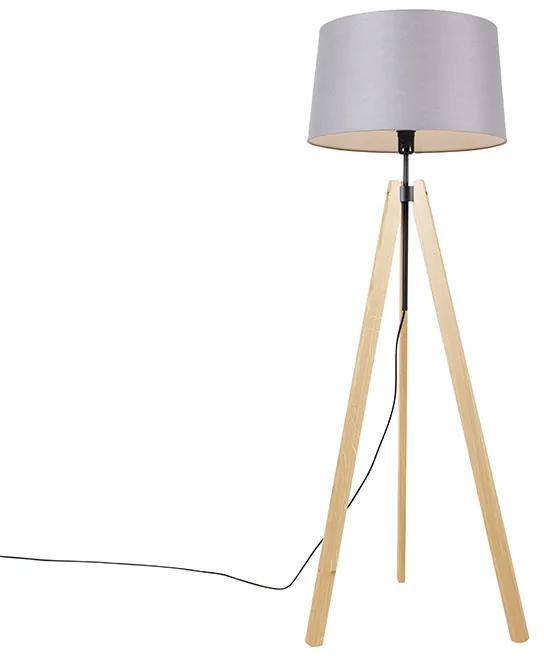 Vloerlamp hout linnen kap antraciet 45 cm tripod - Telu Modern Binnenverlichting Lamp