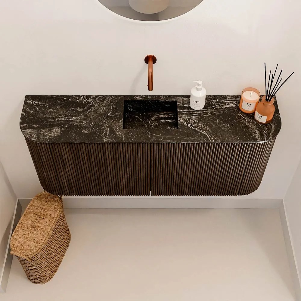 Mondiaz Joya DLux 105cm toiletmeubel ronding links/rechts walnut met wastafel faye midden zonder kraangat lava
