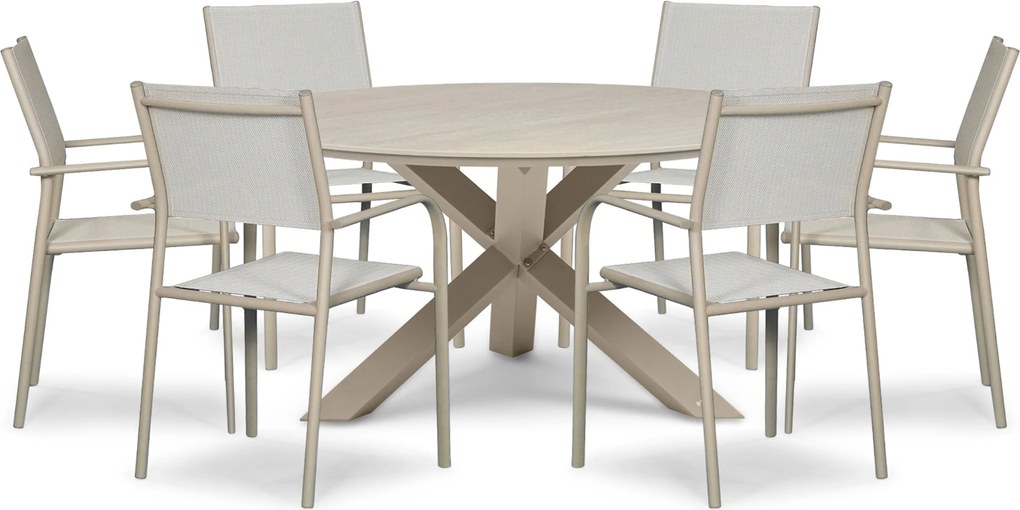 Tuinset Ronde Tuintafel 6 personen 150 cm Aluminium Taupe Presto Brentino/Xento