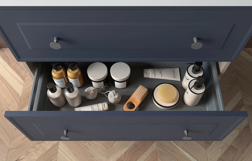Muebles Renoir badmeubel 80cm donkerblauw met waskom en langwerpige handgrepen goud