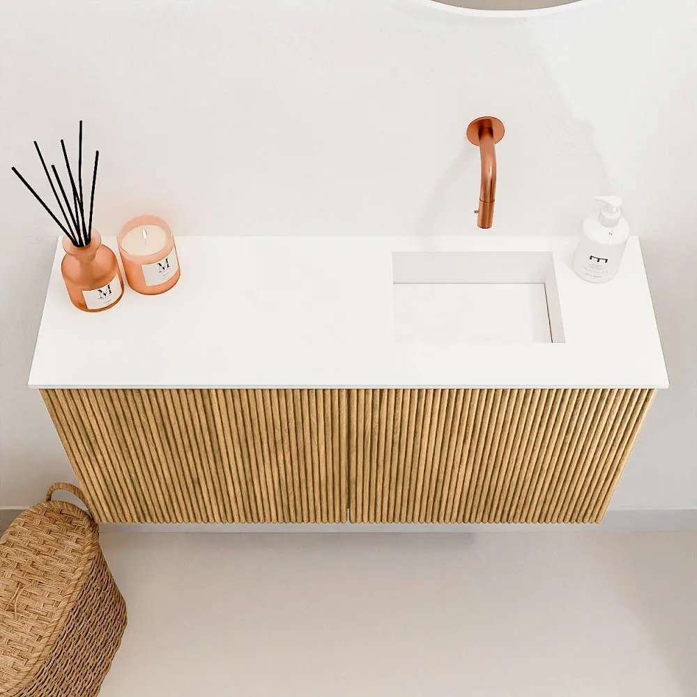 Mondiaz Joya 80cm toiletmeubel oak met wastafel faye rechts zonder kraangat talc