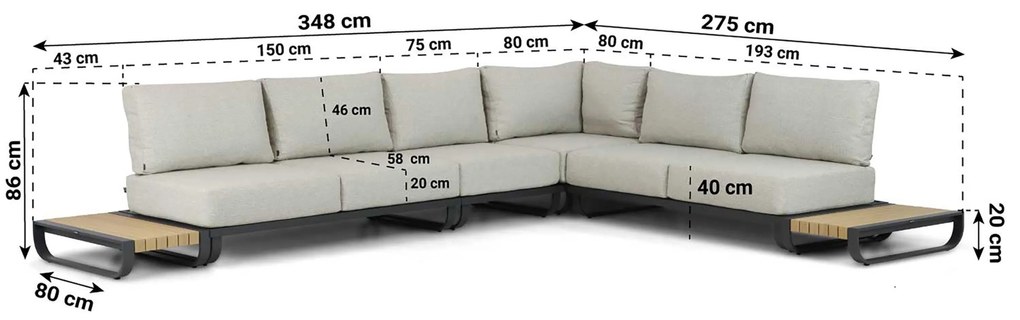 Hoek loungeset 6 personen Aluminium Grijs  Lifestyle Garden Furniture Venice