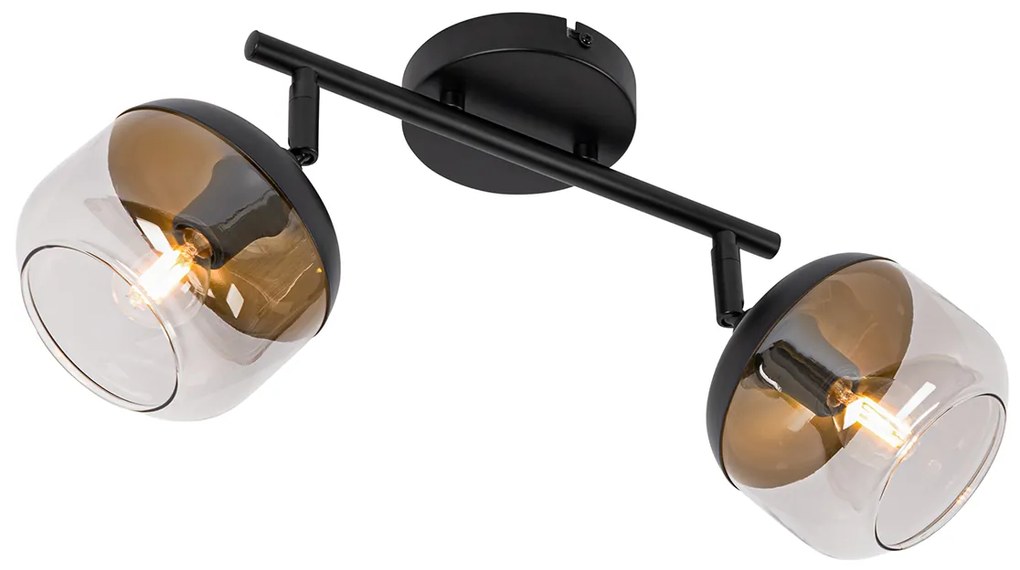 Design spot zwart met goud en smoke glas 2-lichts - Kyan